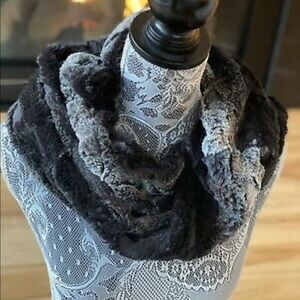 Anthropologie Faux Fur Cowl Scarf, Black/Grey
